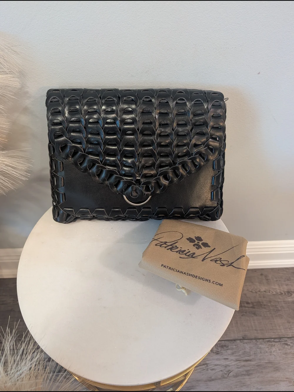 *New* Patricia Nash porticci  Crossbody Black Woven Leather Chain link Bag